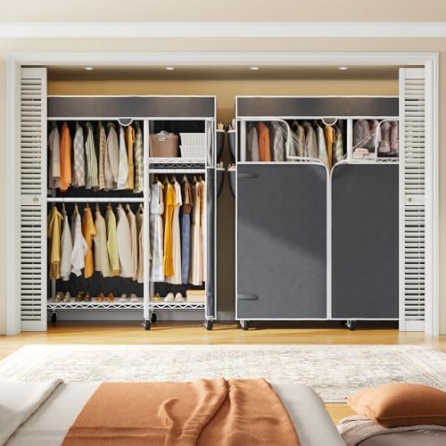 Raybee Clothes Rack with Cover, Rolling Portable Closet, 4 Hanging Zone
