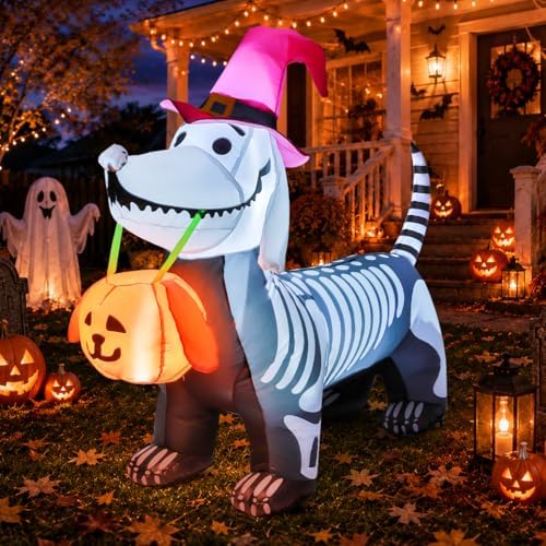 GOOSH 5.5 FT Halloween Inflatables Outdoor Decorations Skeleton Puppy Inflata...