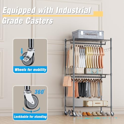 Homdox Heavy Duty Clothing Rack with 3 Tier Adjustable Wire Shelves, Garment ...