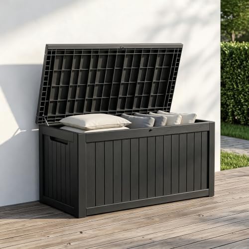 201 Gallon Large Resin Outdoor Storage Box, Waterproof Deck Box with Lockable...