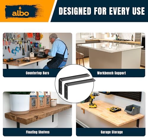 ALBO 10 Inch Countertop Brackets, 2 Pack Heavy Duty Steel L Brackets, Black