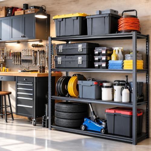 Garage Shelving, 2400 LBS Heavy Duty Metal Storage Shelves, 4-Tier Adjustable...