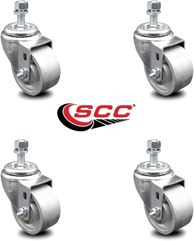 Service Caster Semi Steel Cast Iron Swivel Threaded Stem Caster Set of 4 w/3i...