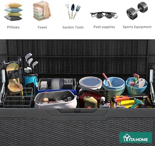 YITAHOME 100 Gallon Outdoor Deck Box, Waterproof Storage Box, Lockable