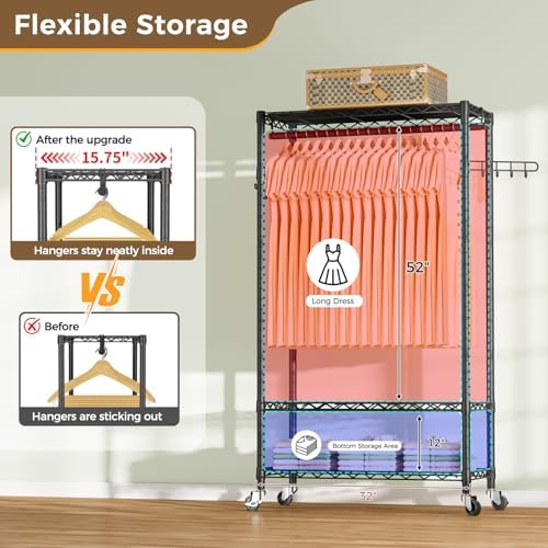Golpart Heavy Duty Rolling Clothes Rack Wheels Portable Metal Garment Rack