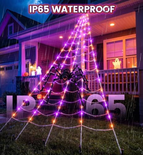 Halloween Giant Spider Web Decoration with Glow-in-the-Dark Spider, Outdoor