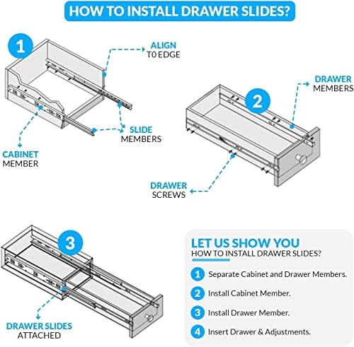 10 Inch Drawer Slides 4 Pairs (8pcs) Side Mount Rails - Heavy Duty Full Exten...