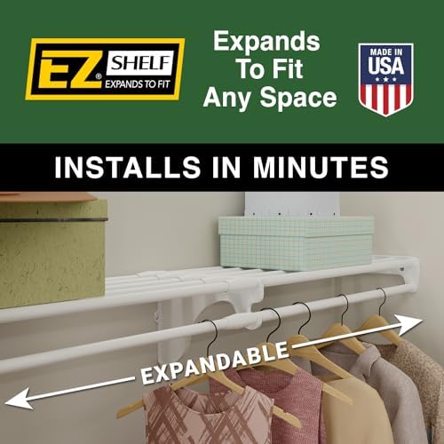 EZ Shelf-Expandable-Closet Shelf (NO Hanging Rod)- 29” - 49” -White- Easy Ins...
