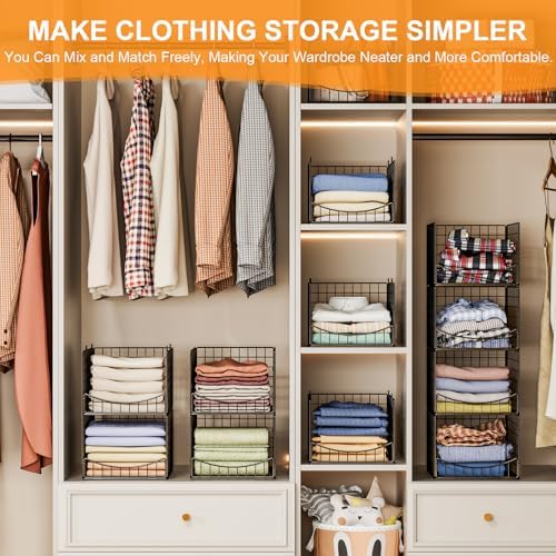 Hongtamoya 4-Tier Stackable Closet Organizers and Storage Shelves, Clothes St...