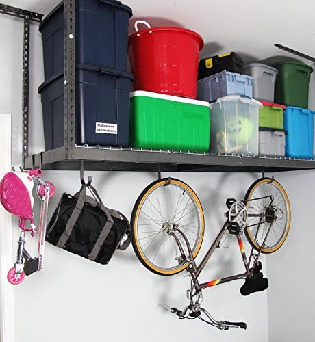 SafeRacks 2x8 Overhead Garage Storage Rack, Gray, 12"-21" Height