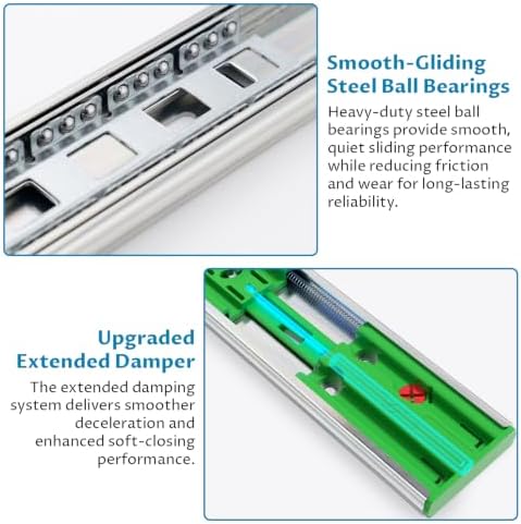 Onemake 18 Inch Soft Close Side Mount Drawer Slides Full Extension, 5 Pair
