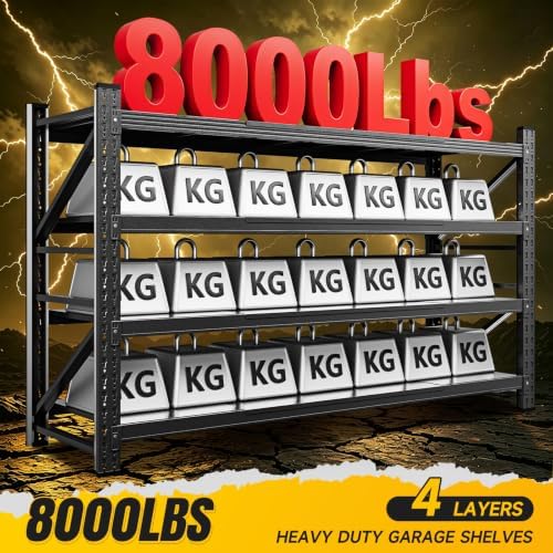 MIIIKO 68" W Garage Storage Shelving Unit,8000LBS Heavy Duty Metal Garag...