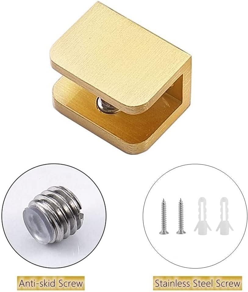10 Pack Glass Shelf Clamp, Gold U Clamp Bracket Clip for 12mm Thick Glass