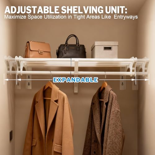 Steel Closet Shelf with Hanging Rod, 52-95'' Expandable Closet Shelves