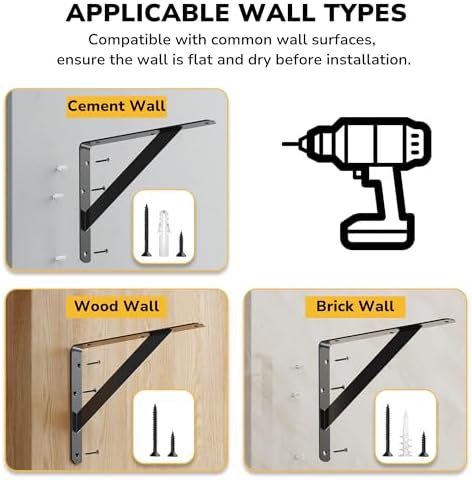 12 Pack 10 Inch Heavy Duty Shelf Bracket, Wall Shelf L Brackets for Floating ...