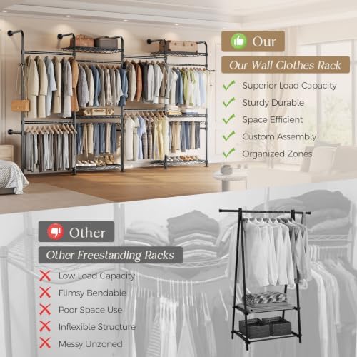 Closet Organizers Wall Mounted Closet System, 4-Row Heavy Duty Garment Clothe...