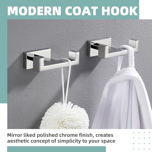 APLusee Double Towel Hooks for Bathroom, Polished Chrome, Wall Mounted