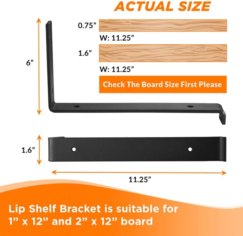 BATODA 12" Z Shelf Brackets with Lip for 11.25" Boards, Heavy Duty,...