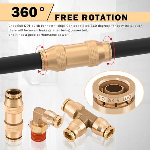 CheeMuii 78 Pcs Brass DOT Air Line Fittings Kit Push Lock DOT Air Fittings