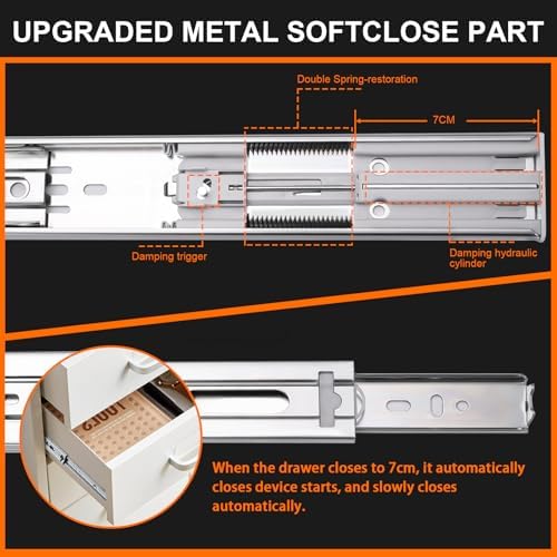 18 inch Drawer Slides 4 Pairs (8pcs) Soft Close 3 fold Full Extension Side Mo...