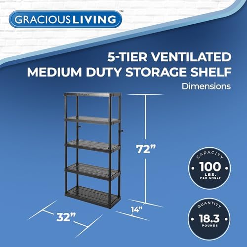 Gracious Living 5 Shelf Fixed Height Ventilated Medium Duty Storage Unit