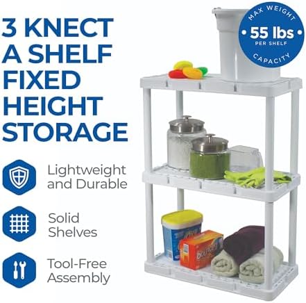 Gracious Living Knect-A-Shelf 3 Shelf Solid Light Duty Rack, White, 2 Pack