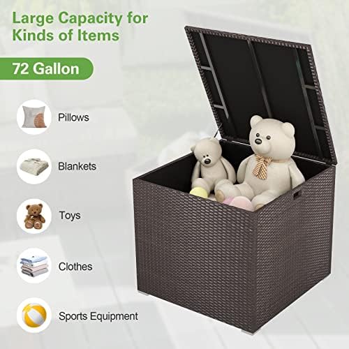 HAPPYGRILL Outdoor Storage Deck Box, 72 Gallon Square Wicker Patio Rattan Sto...
