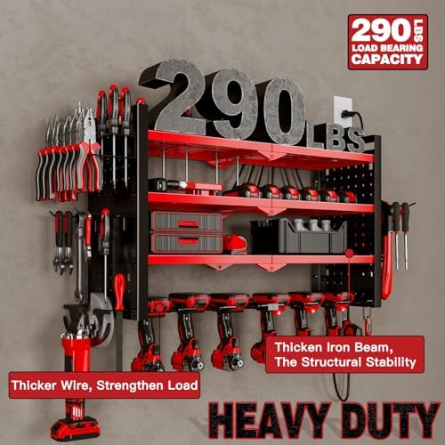 NattyDot Cordless Power Tool Organizer Wall Mount, 6 Drill Holders, Red