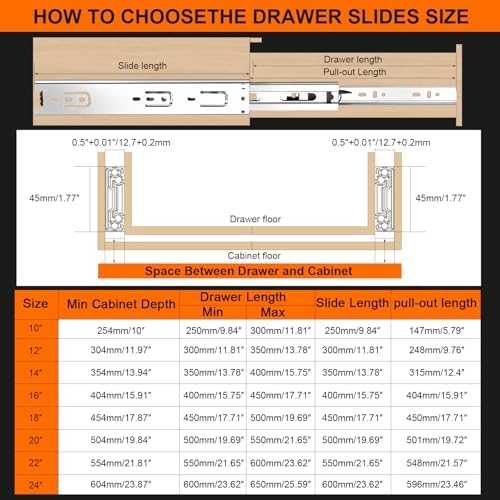 22 inch Drawer Slides 4 Pairs (8pcs) 3 fold Full Extension Side Mount Cabinet...
