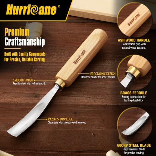 HURRICANE 12-Piece Starter Wood Carving Tools Set, Professional Wood Carving ...