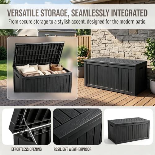 201 Gallon Large Resin Outdoor Storage Box, Waterproof Deck Box with Lockable...