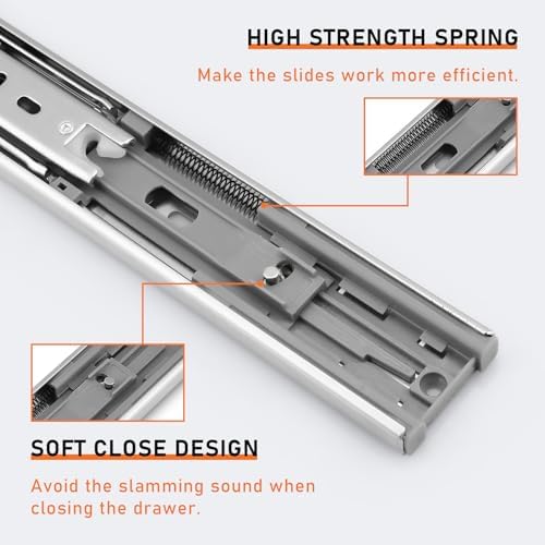 Probrico 10 Pairs 22 Inch Rear/Side Mount Drawer Slides with Rear Mounting Br...