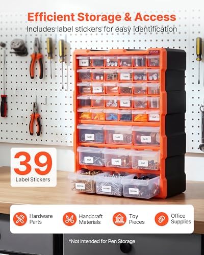 VEVOR 39-Drawer Storage Organizer, Plastic, Drawer Storage Cabinet for Garage...