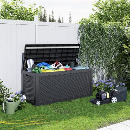 PatioZen 150 Gallon Resin Deck Box, Lockable Patio Outdoor Storage Box for Fu...