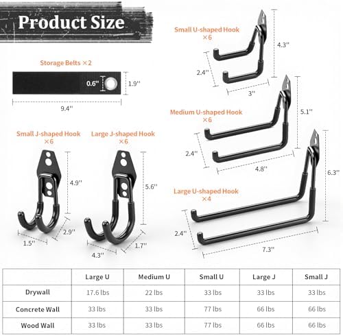 Housolution Steel Garage Hooks - 30Pack Anti-Slip Coating, Black