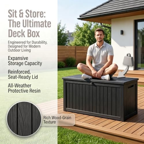 201 Gallon Large Resin Outdoor Storage Box, Waterproof Deck Box with Lockable...