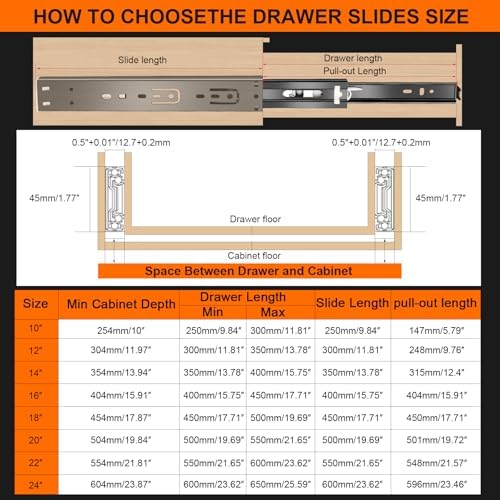 10 inch Drawer Slides 6 Pairs (12pcs) Soft Close 3 fold Full Extension Side M...