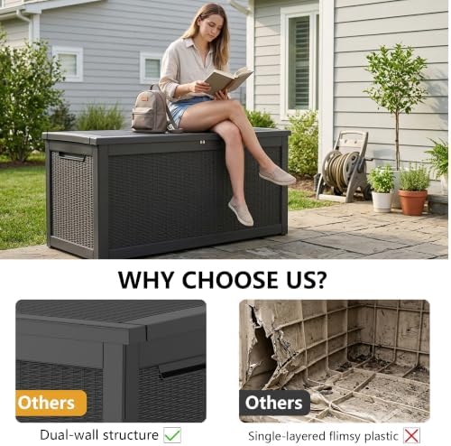 380 Gallon Outdoor Storage Box Waterproof Lockable Deck Box