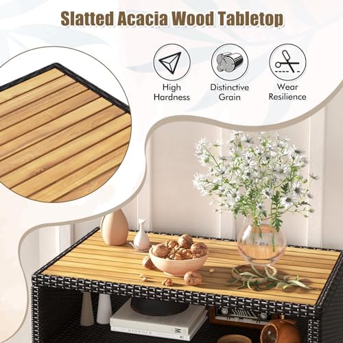 HAPPYGRILL Outdoor Rattan Storage Cabinet, Patio Sideboard Buffet Cabinet wit...