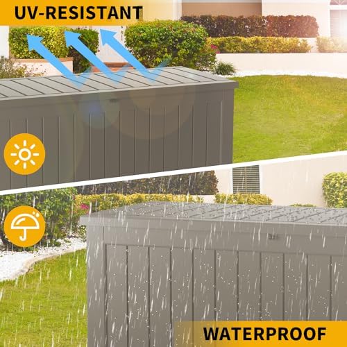 Outdoor Storage Box Waterproof, 200 Gallon Lockable Resin Large Deck Box, Pat...