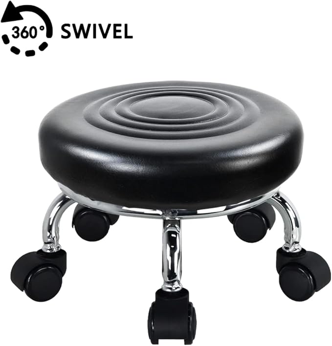 Modern Roller Seat PU Leather Low Round Rolling Stool 360 Swivel Small Stool