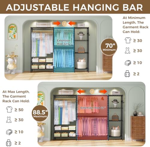 Golpart Heavy Duty Clothes Rack Metal Wardrobe with Adjustable Wire Shelves