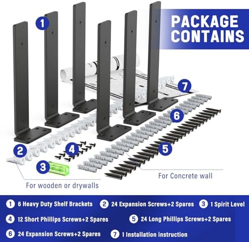 Goovilla Shelf Bracket, Floating Shelf Brackets 12 inch Long, 6 Pack, Black