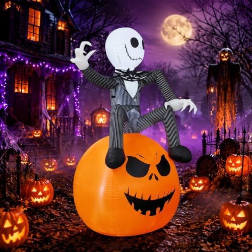 6Ft Inflatable Halloween Yard Decoration - Outdoor Blow Up Skeleton & Pum...