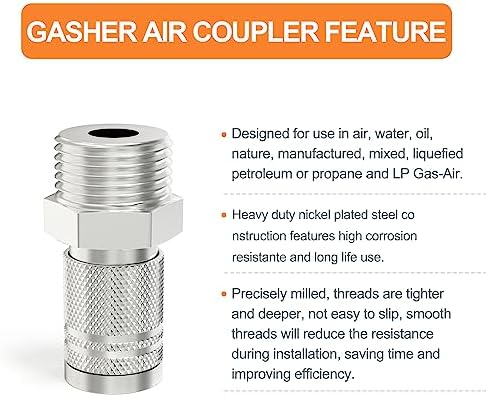 GASHER 10PCS 3/4-Inch Male Industrial Coupler,1/4 Basic Flow Quick Connect Ai...