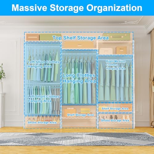 Ulif E13 Heavy Duty Clothes Rack(With 4 Hanger Rods & 8 Shelves) Freestan...