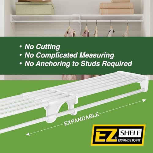EZ SHELF - Closet Shelf with Hanging Rod - 29" to 49” Expandable, White,...