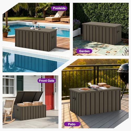 PURPLE LEAF Outdoor Deck Box 120 Gallon, Waterproof Lockable Storage, Brown