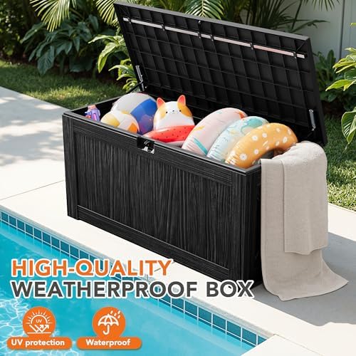 130 Gallon Deck Box Outdoor Indoor Waterproof Storage Box, Black