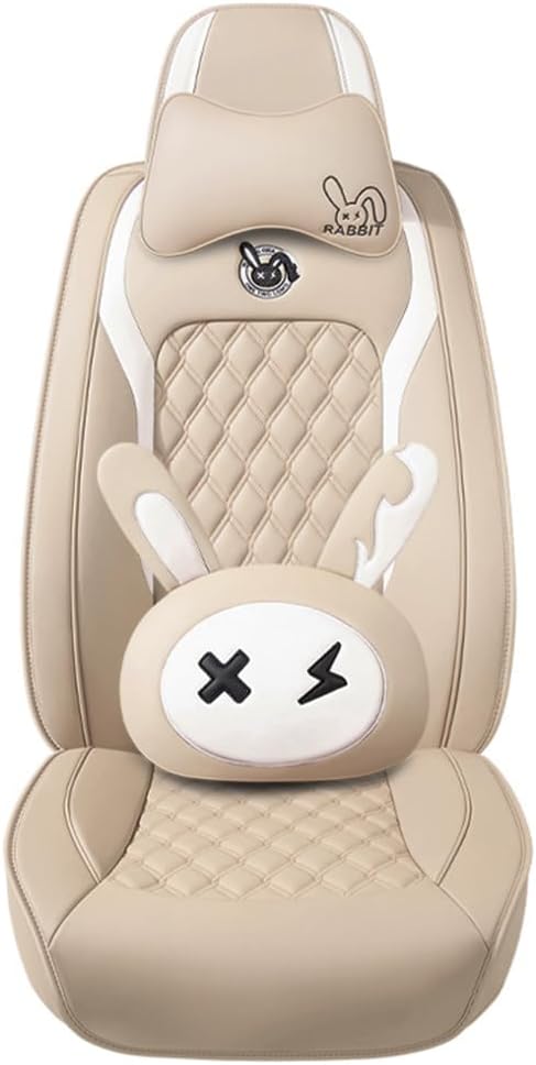 Cute Bunny Seat Cover 5 Set with Waterproof PU Leather for Cars SUV Pick-up T...